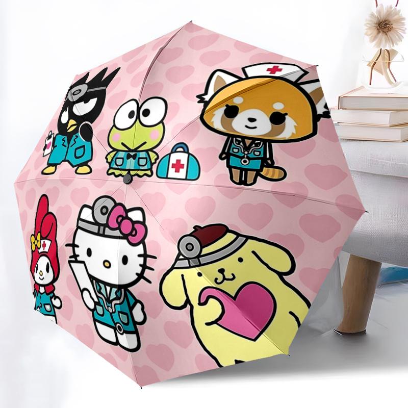 1pc Hello Kitty Nurse Theme Automatic Opening/Closing Umbrella with Convenient Portable Design, 8-Bone Iron Frame Outdoor Umbrella, Perfect Gift for F
