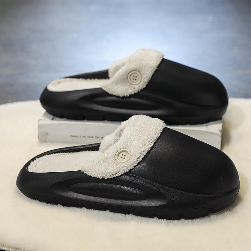 Men Cotton Slipper Winter Black Plush Indoor House Shoes Casual Sports Warm Thick Sole Fur Slipper for Men