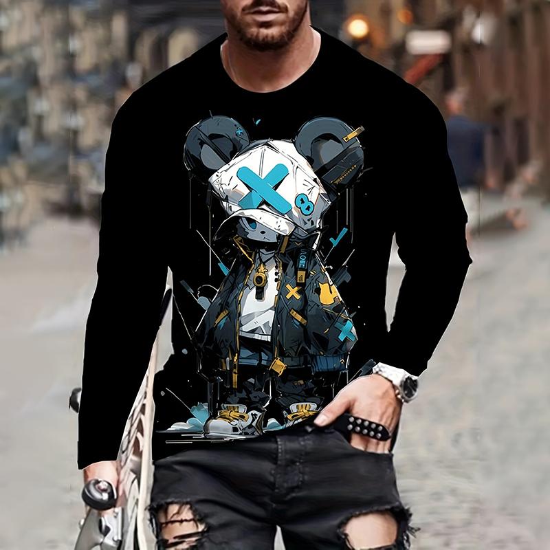 2025 Cool Bear Printed Long Sleeve Tops Animal Men's Tops Красивые свободные повседневные топы с длинным рукавом Peplum Long Sleeve Clothing