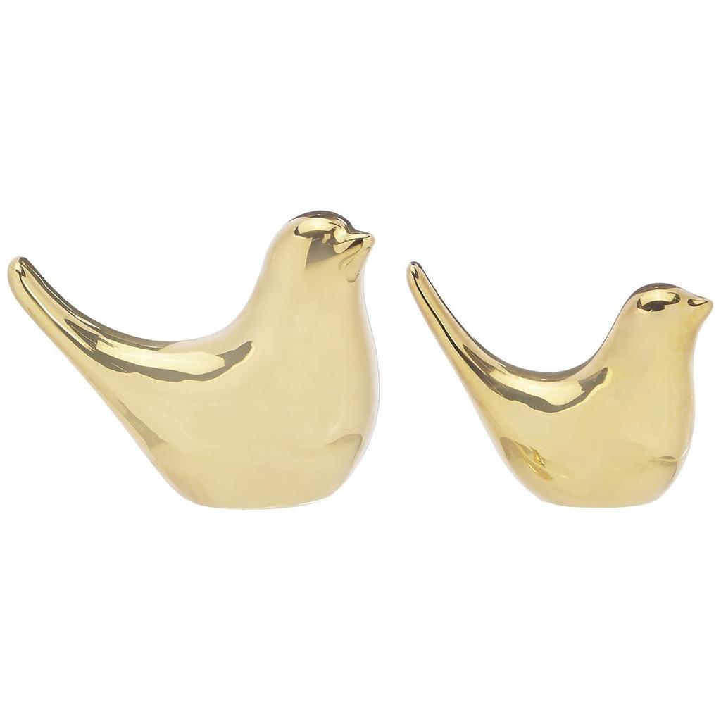Ceramic Golden Blessing Birds Figurine for Home Decor | Living Room, Bedroom, Office Desk, Cabinets (Pack of 2, Golden)