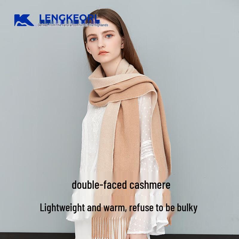 LENGKEORL Women's Double-Sided Cashmere Wool Blend Scarf