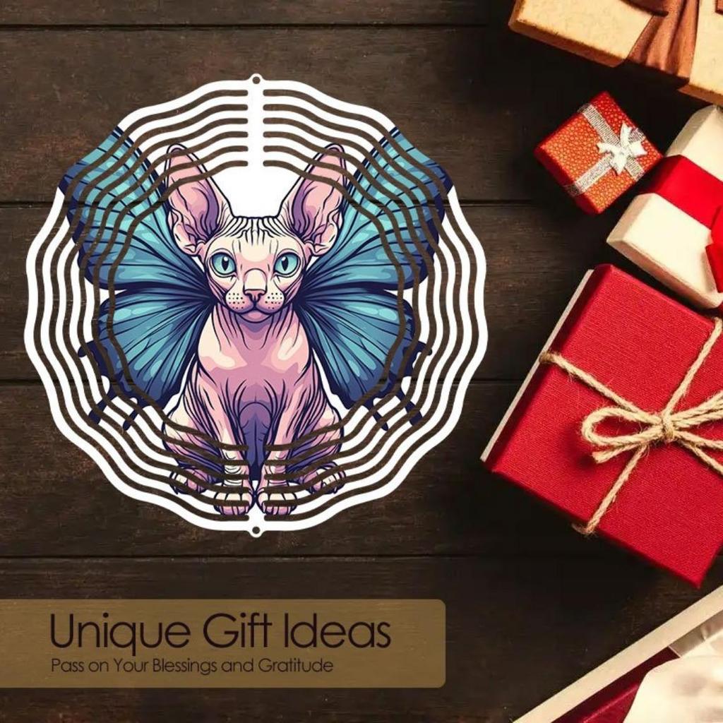 Butterfly Wing Cat Metal Wind Chime 3D Mandala Design Outdoor Garden Decor No Batteries Soothing Wind Powered Hanging Ornament for Patio Balcony