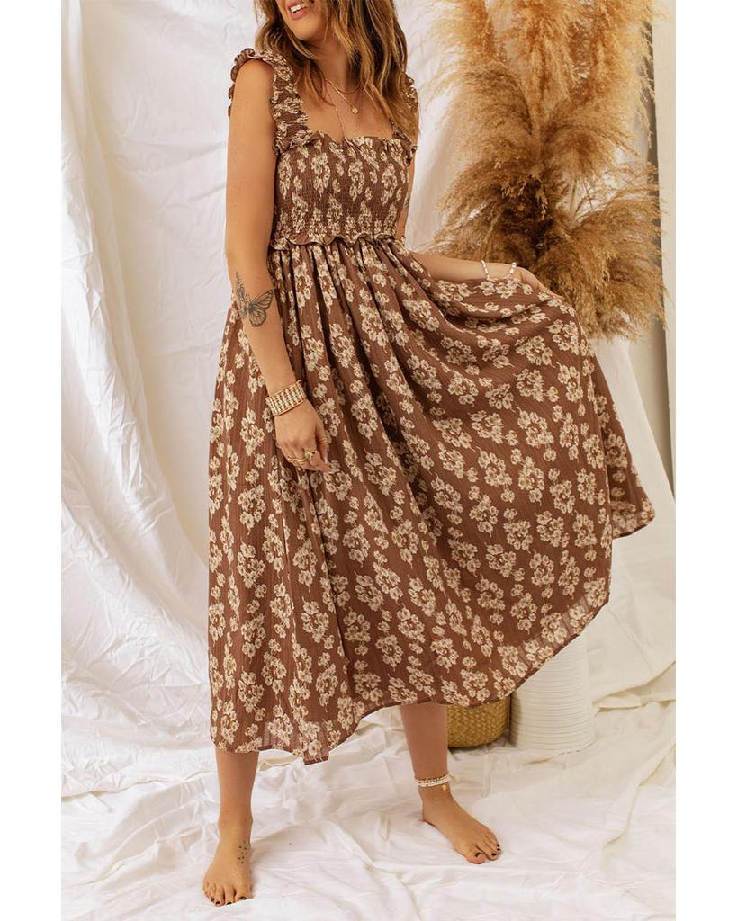 Azura Exchange Платье макси с оборками на бретелях и сборчатым цветочным узором