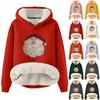 Women's Fashion Hooded Christmas Printed Sweatshirt Padded Thickened Warm Loose Pullover Sweatshirt