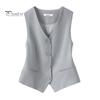 Women Formal Vest V Neck Single-breasted Sleeveless Cardigan Solid Color Loose OL Commute Office Wear Waistcoat Lady Coat