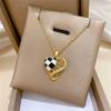 Elegant Charm Female Small White Zircon Black Stone Skeleton Heart Pendant Necklace Gold Color Wedding Jewelry For Women