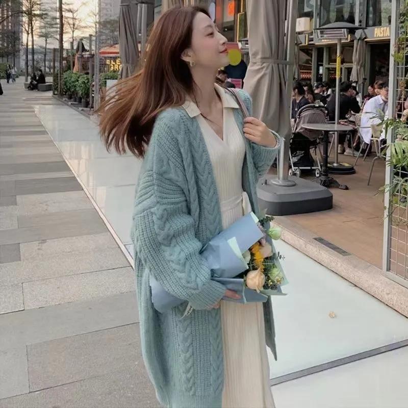 Женский корейский повседневный длинный свитер, кардиган, офисный женский мягкий удобный однотонный свободный трикотаж с длинными рукавами и рукавами «летучая мышь»