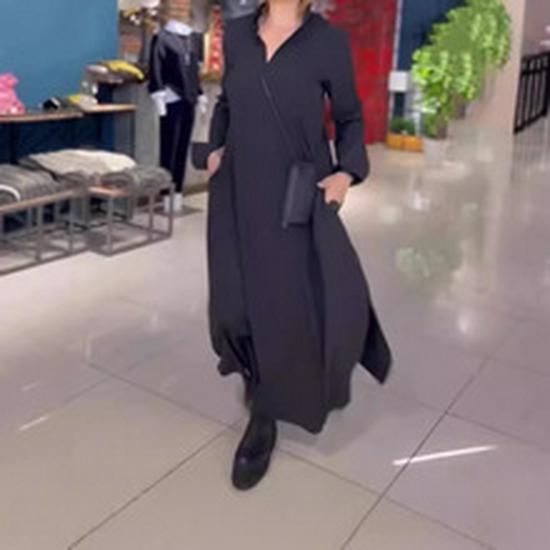 Платье на пуговицах с V-образным вырезом, однотонное, 2024: Удобная, Повседневная Европейская и Американская Женская Мода