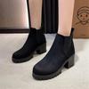 Chunky Ankle Boots Women Square Heel 2025 Autumn Winter New Single Boot Frosted Black Height-raising Platform Heels