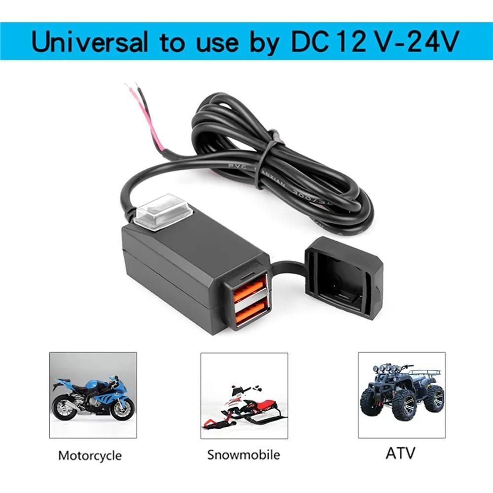 12 В-24 В USB-зарядное устройство для мотоцикла QC3.0/3.1A, двойной USB-порт, водонепроницаемый адаптер для зарядного устройства на руль мотоцикла с переключателем, аксессуары для мотоциклов