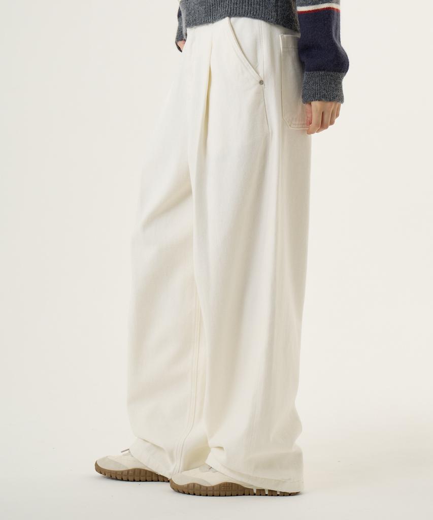 UNKNOWN PLANET Single-Pleat Wide Brushed Cotton Pants White