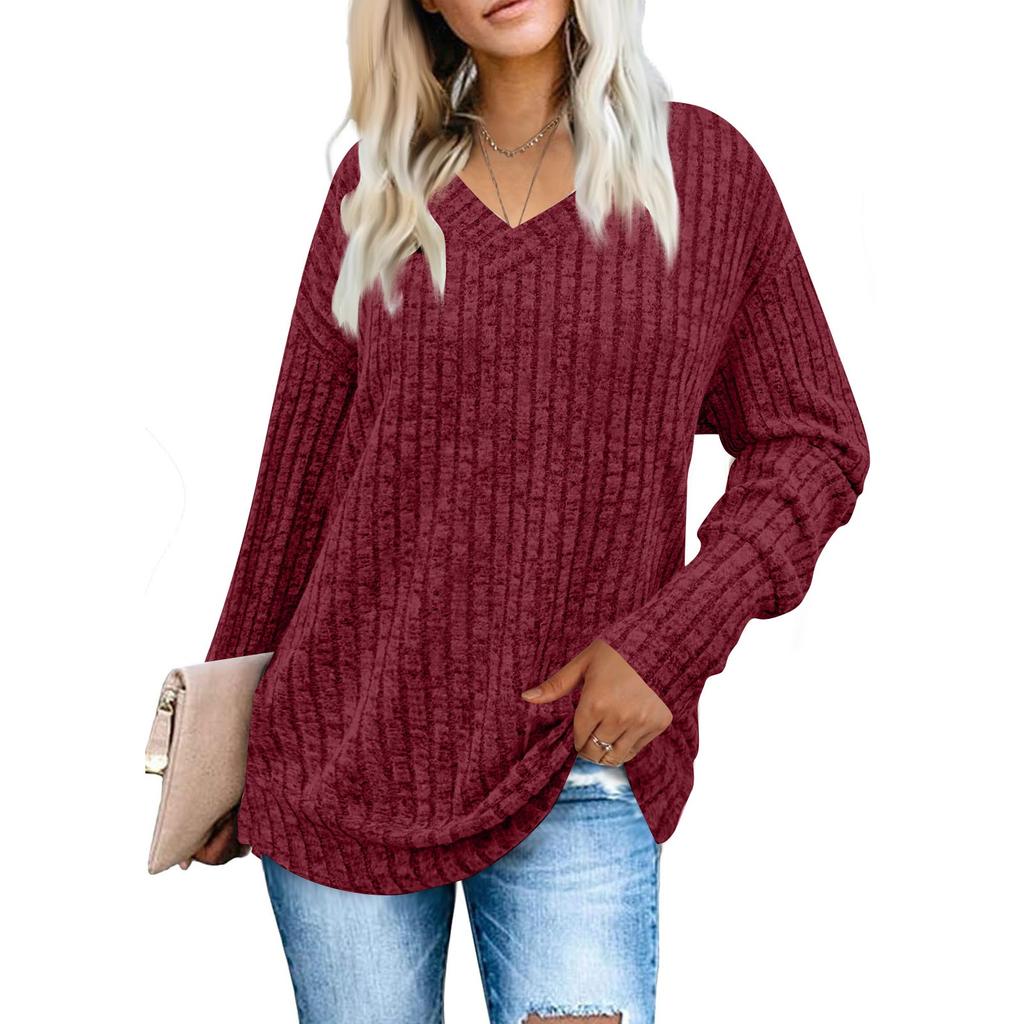 Womens Sweatshirts V Neck Long Sleeve Shirts Loose Casual Fall Fashion Sweaters