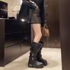 Модный новый ремешок с пряжкой Пустошь Винтаж Черные ботфорты до колена Мотоциклетные ботинки Стиль Maillard Ботинки-чулки Женская обувь Размер 42