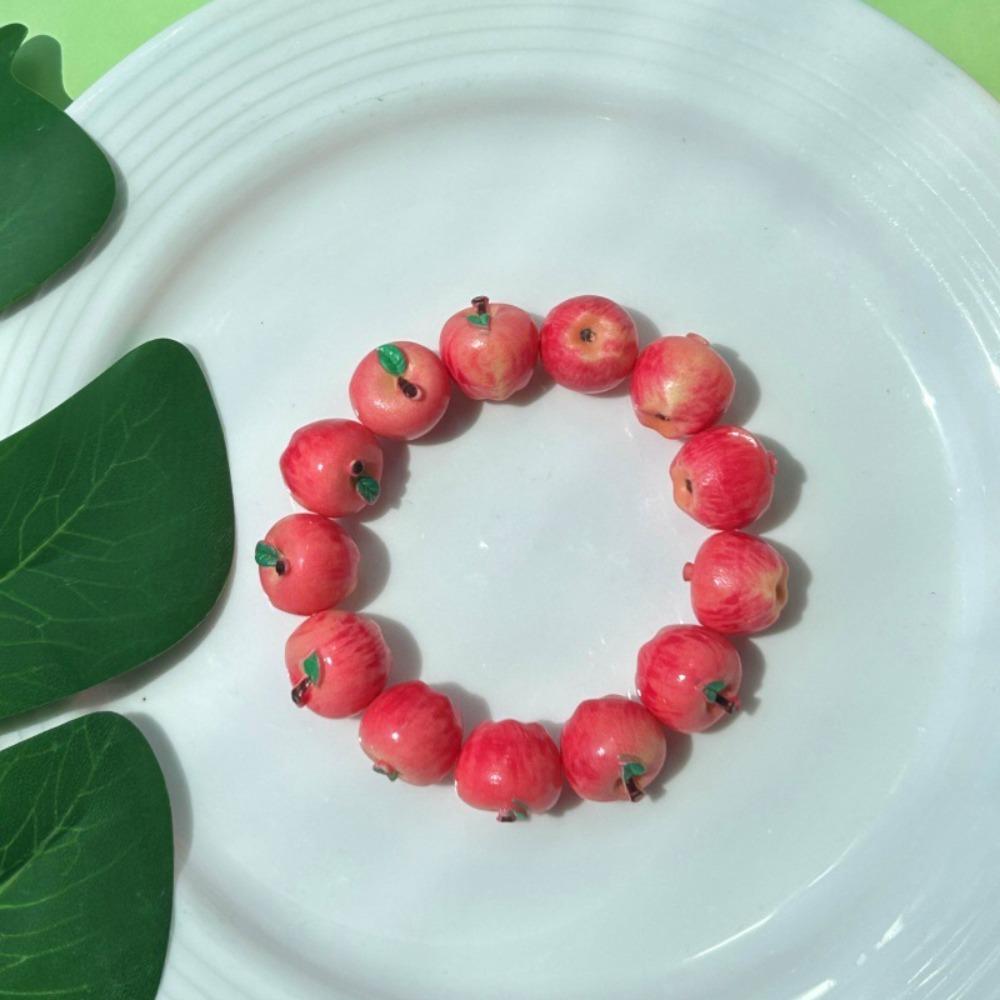 Y2K 3D Fruit Resin Fruit Bracelet Elastic Rope Apple Mangosteen Peach Fruit Beaded Bracelet Multi-color Cartoon Bracelet Summer