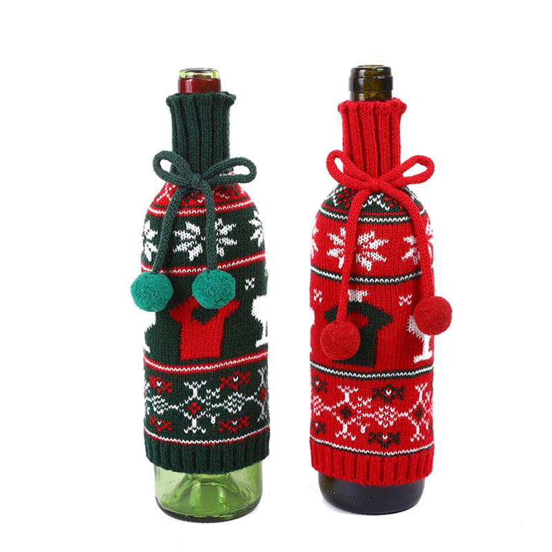 Рождественский новый меховой шар набор для красного вина шерстяное вязаное украшение набор для красного вина ресторан домашнее украшение для шампанского 2024