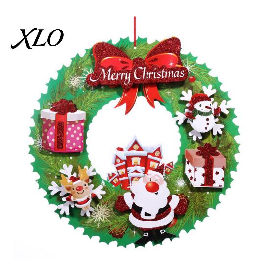 Window Display Decorations Christmas 3D Wreath Pendant with Hanging Rope, Cartoon Garland Ornaments, Decorative Bell Ornaments Lightweight Paper