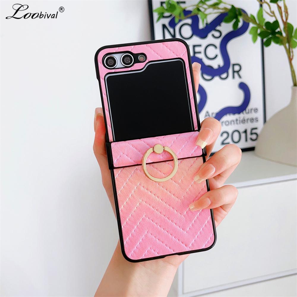 Gradient Leather Colorful Case for Samsung Galaxy Z Flip 4 3 flip G Ring Holder Bracket Shockproof Cover for Samsung ZFlip4