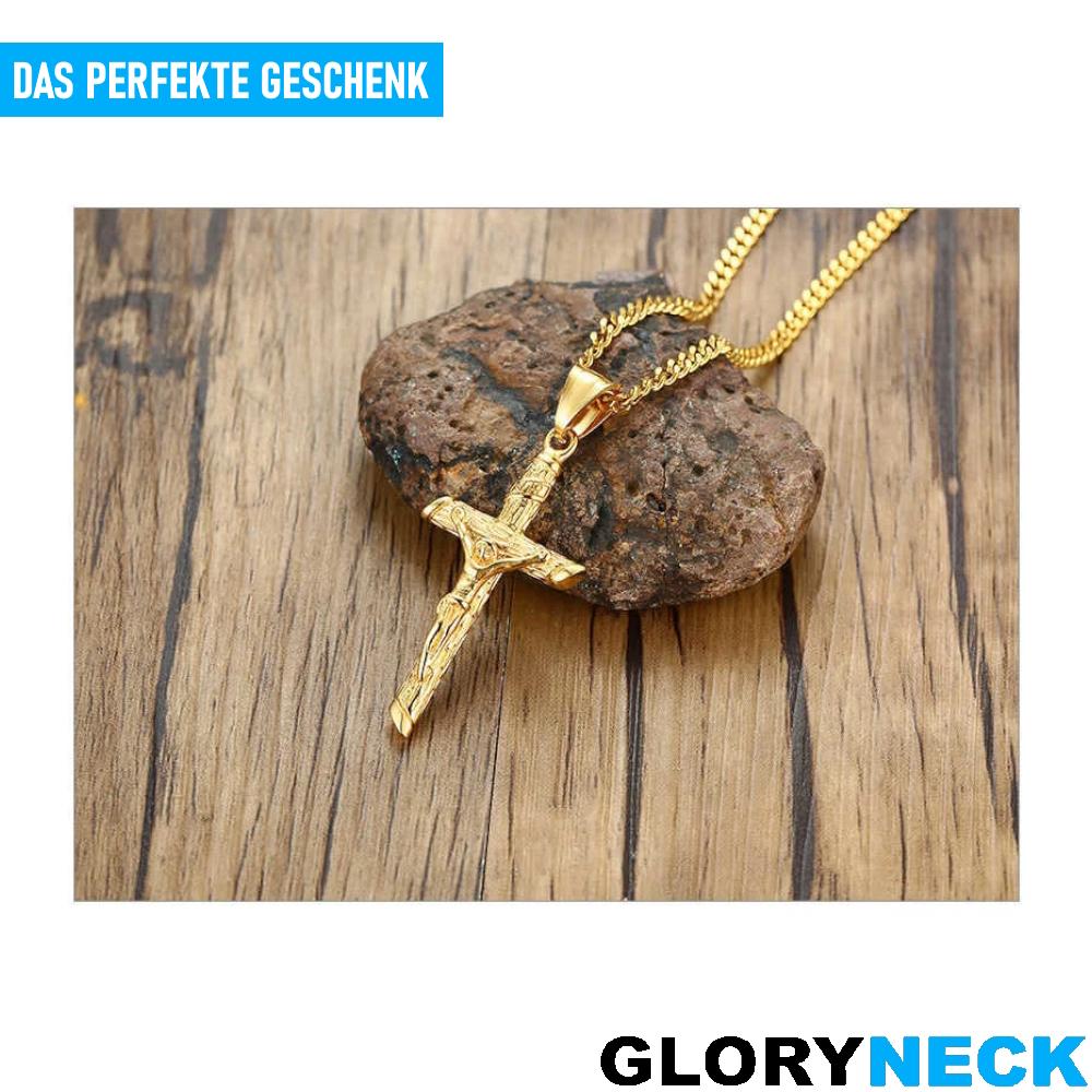 GLORYNECK Иисус Крест Ожерелье Распятие Нержавеющая сталь Золото Религиозное украшение Цепочка