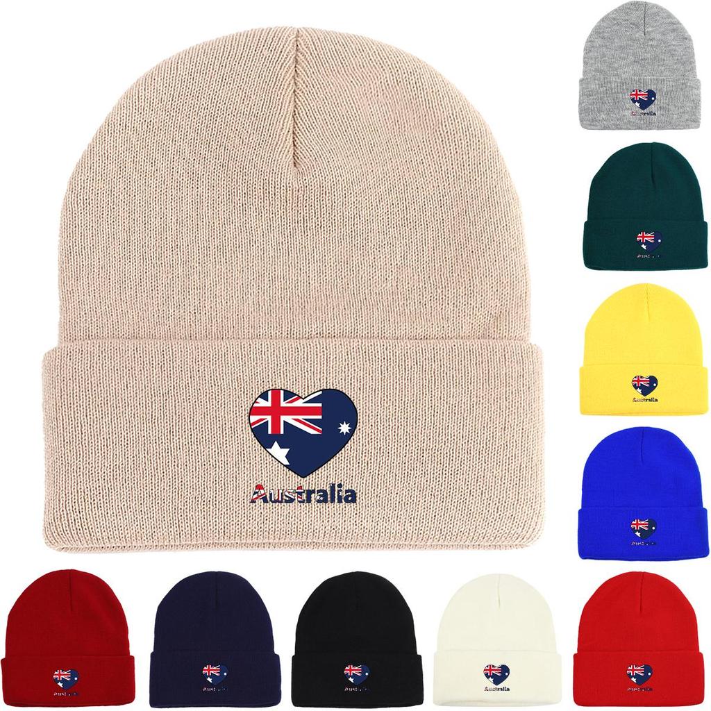 Heart Australian Flag Warm Knitted Cap Beanie, Patriotic Man Cap Cancer Chemo Slouchy Unisex Headwear Knit Hat Beanie