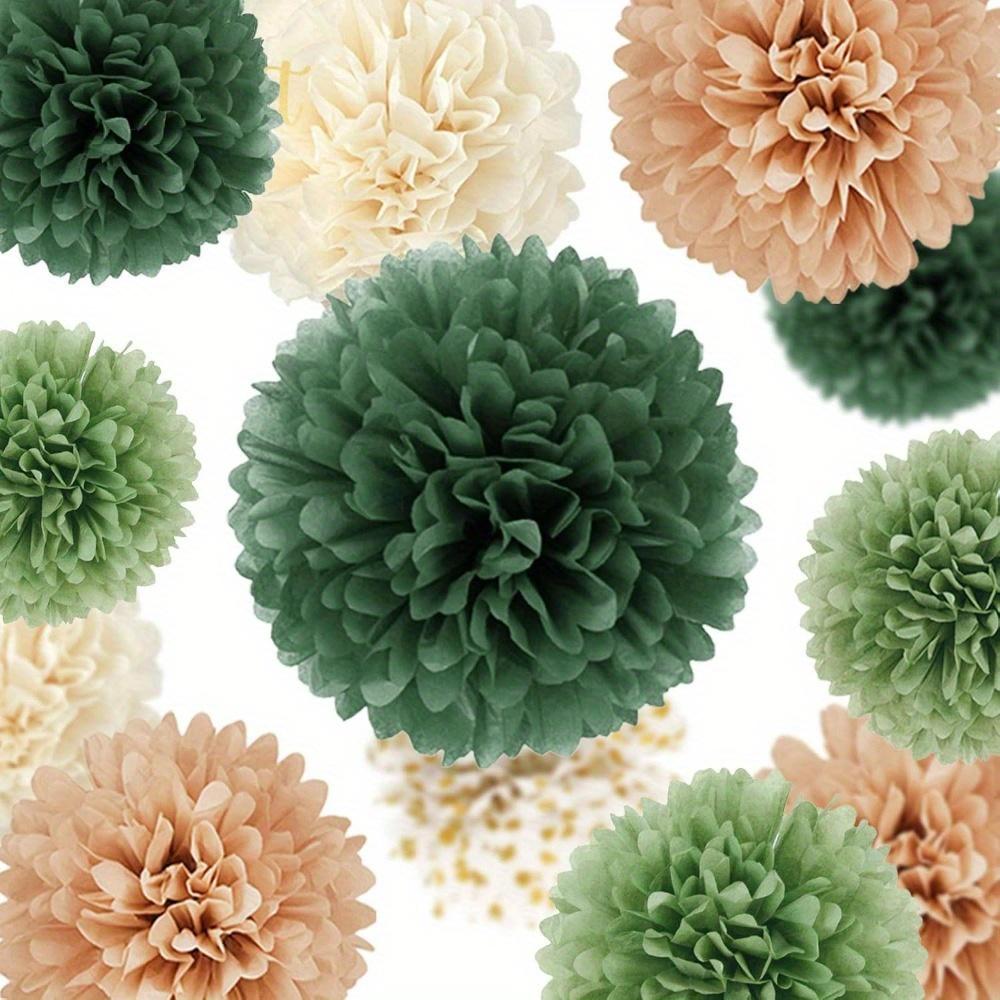 15pcs Wedding Party Decorations Set Green Tissue Paper Pom Poms Dot Paper Garland String Hanging Backdrop for Engagement Green Boho Wedding