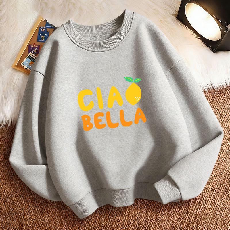 Графическая толстовка с принтом "Ciao Bella" и лимоном в стиле Харадзюку для детей, свитшот-пуловер с круглым вырезом, худи с графическим принтом, худи для мальчика/девочки