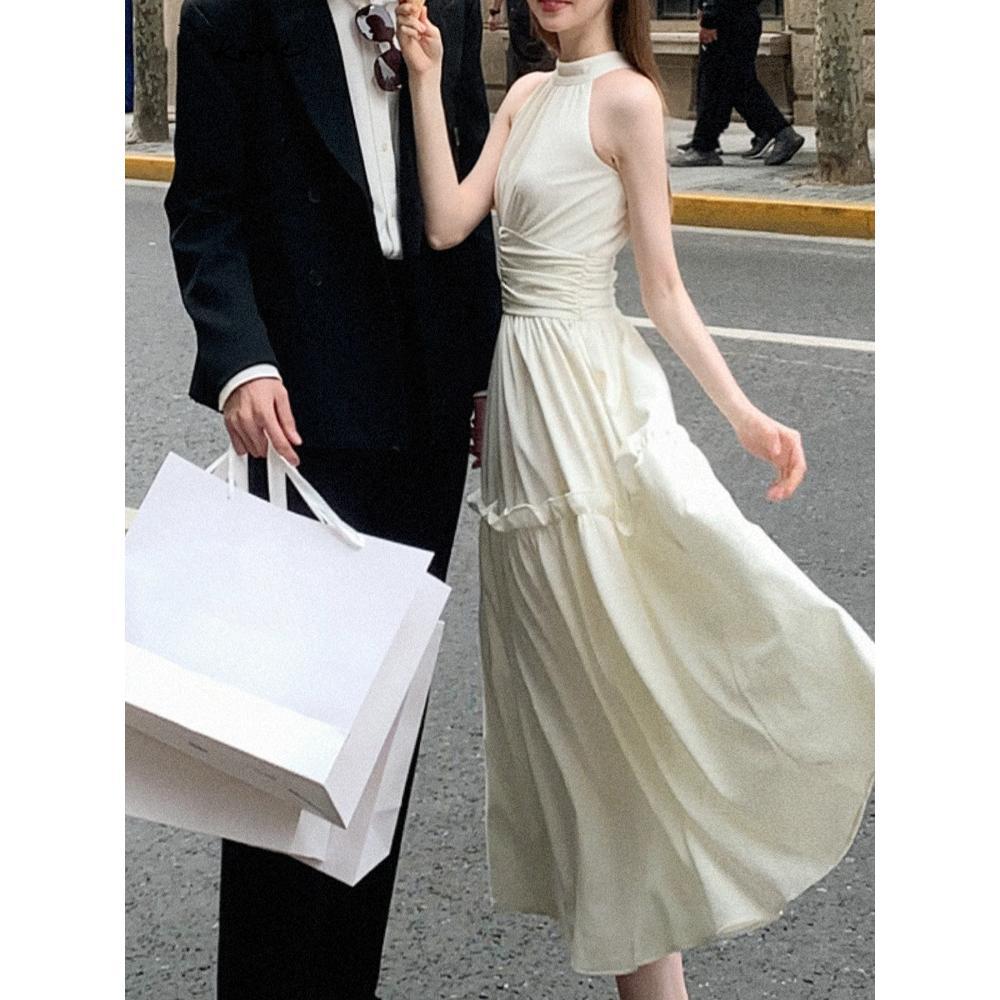 Платье на бретелях без рукавов, летнее, новое, для отдыха на море, тонкое, с французским темпераментом, длинное