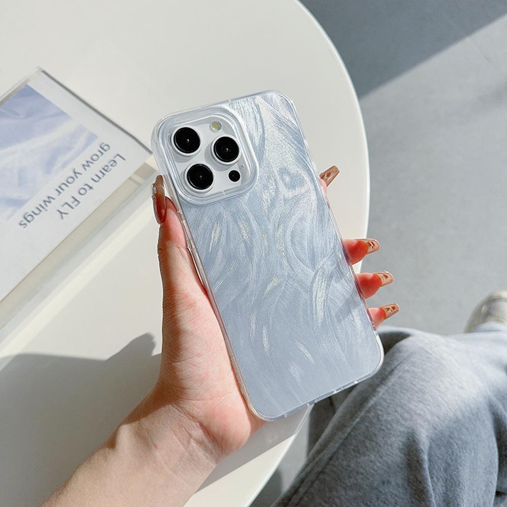 Чехол с прозрачной рамкой для Samsung S25 S24 Ultra A23 A55 A05s S21 FE iPhone 16 13 Pro Max Xiaomi Redmi Note 13 с текстурой перьев из шифона и серебряным покрытием