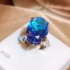 Роскошное большое блестящее женское кольцо с синим цирконом AAAA, модное стильное ювелирное изделие в Instagram, несмываемое кольцо, юбилейное ювелирное изделие