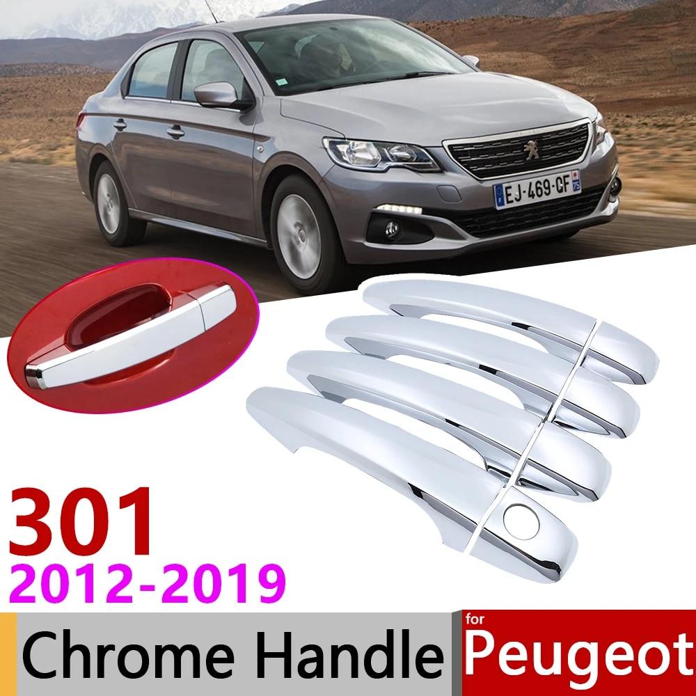 For Peugeot 301 2012~ Chrome Exterior Door Handle Cover Car Accessories Stickers Trim Set 2013 2014 2015 2016 2017 2018