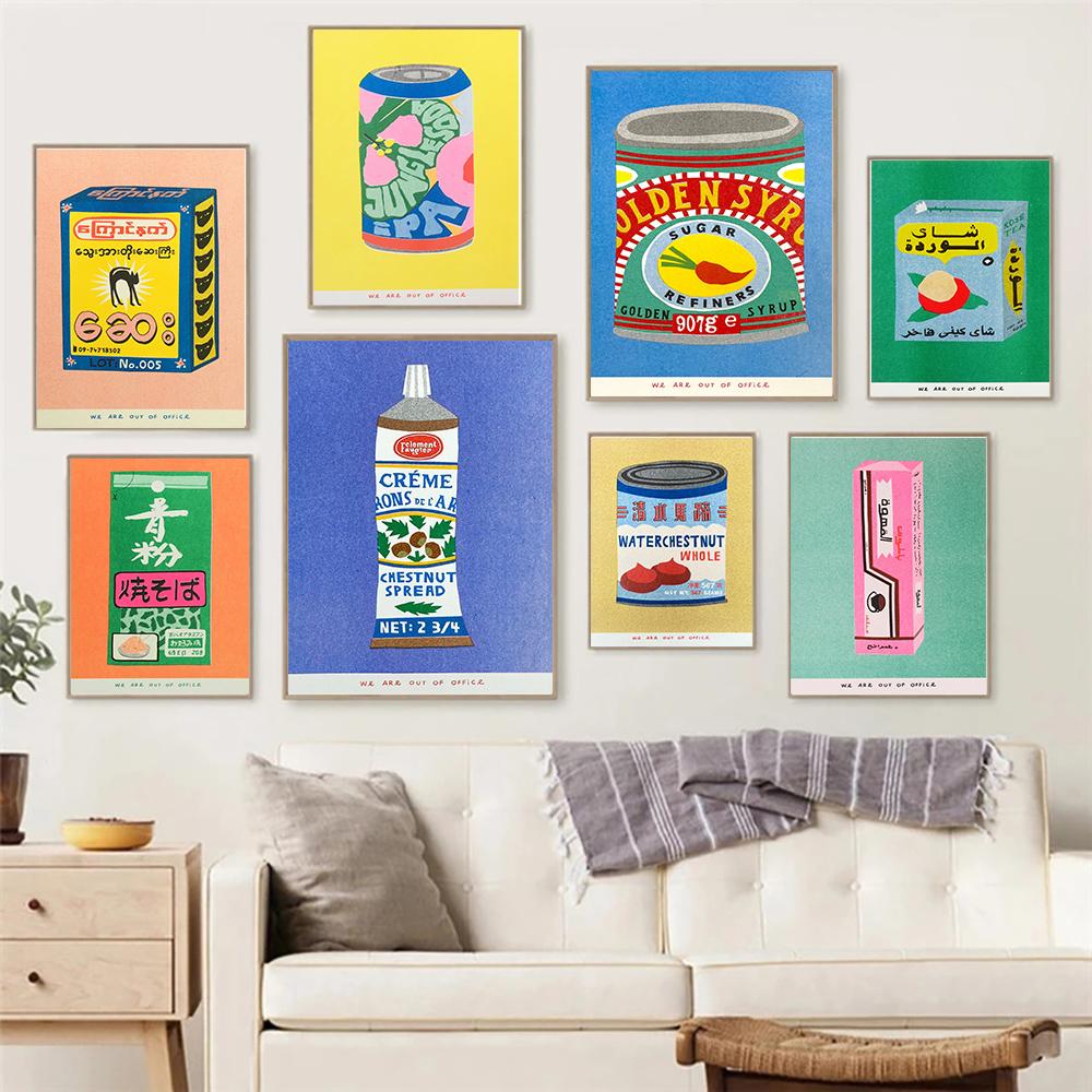 Japanese Sponge Paint Canned Indonesian Jasmine Tea Kitchen Wall Art Painting Nordic Poster and Print Pictures Living Room Decor