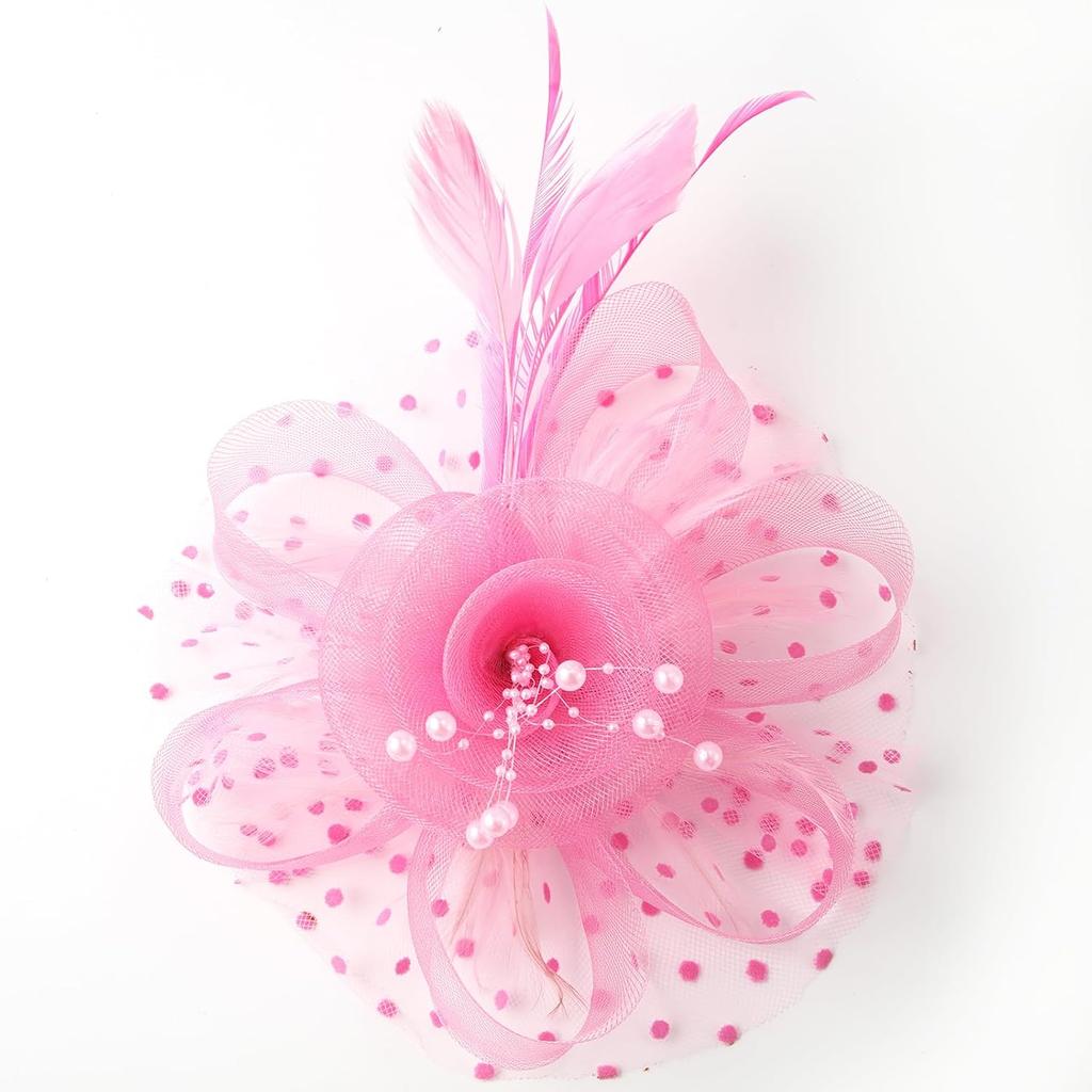 YAXAMING Fascinators Hat Bow Gloves Pearl Necklace Bracelets Flower Mesh Veil Feather Headband Hair Clips 20s Headpiece Headwear Women Halloween
