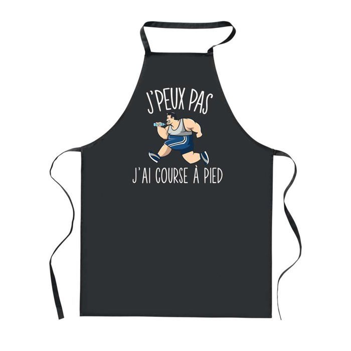 Tablier de cuisine - PLANETEE - J'peux Pas Course à Pied - Noir - 90x60 cm - Impression bretonne