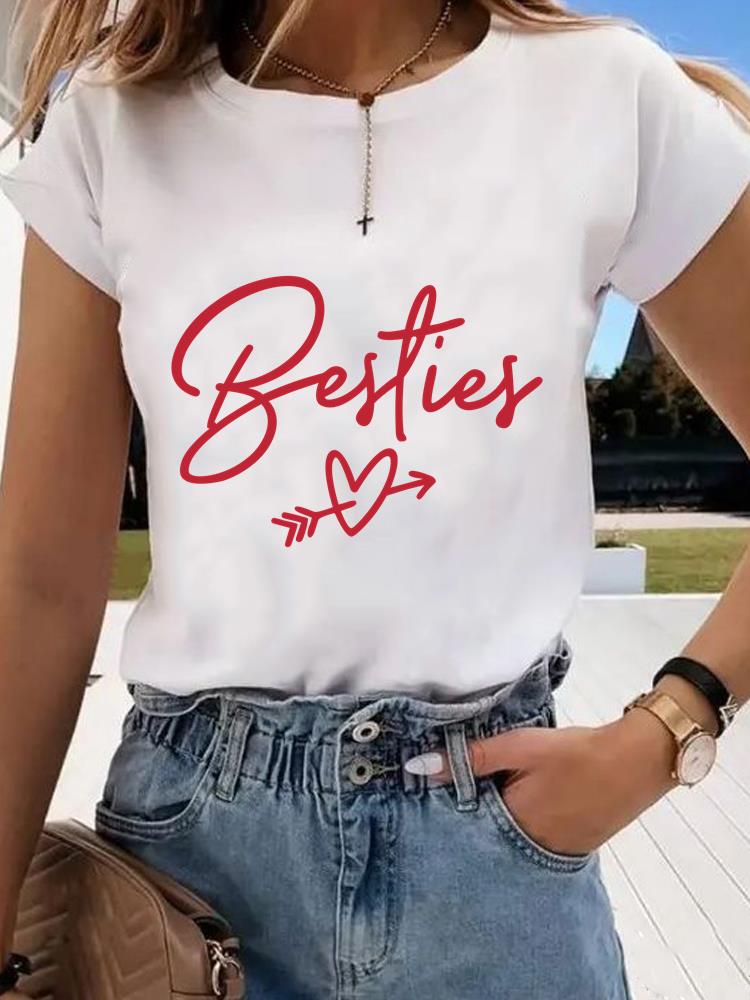 (Asian Size) Graphic Tee T Trend Love Heart Cute 90s Clothing Casual Fashion Print Female Casual Women's Top Lady Short Sleeve T-shirt