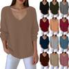 Fashionable Women's V-neck Knitted Sweater Women's Long-sleeved Solid Color Casual Top