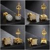 Hip-Hop Zircon Stud Earrings Men'S Geometry Full Diamond Gold-Plated Screws Buckle Earrings Personalized Trend Ear Jewelry