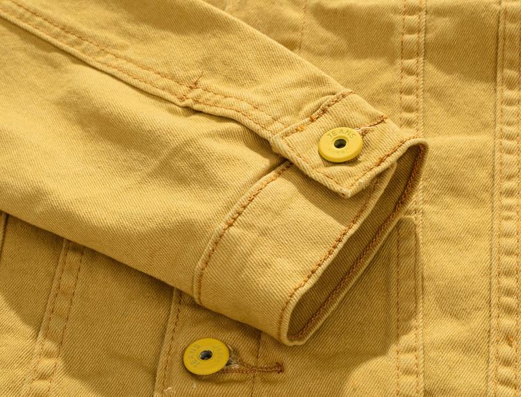 Autumn Korean Style Men's Slim Fit Yellow Denim Jacket - Stretch, Trendy Long Sleeve