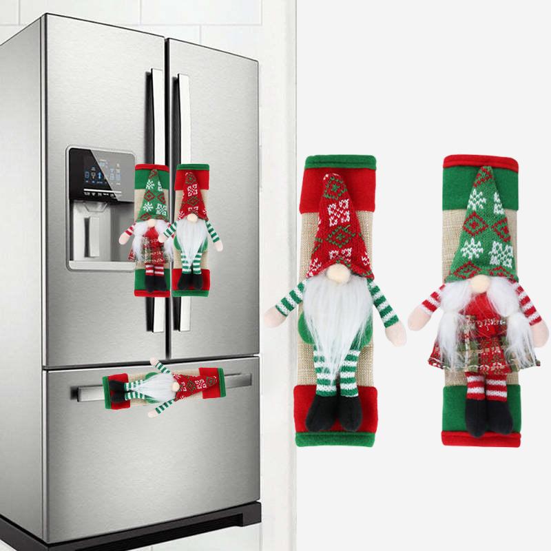 2Pcs Christmas Refrigerator Handle Cover Cloth Faceless Doll Microwave Kitchen Fridge Door Knob Protector Xmas Decorations Home