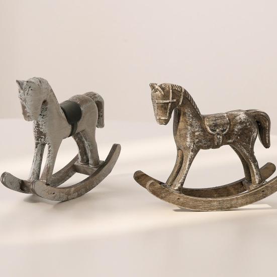 Деревянная фигурка лошадки-качалки, ретро миниатюрная лошадка, деревенское настольное украшение, статуэтка лошадки-качалки для дома, центральный элемент для стола, полка, шкаф