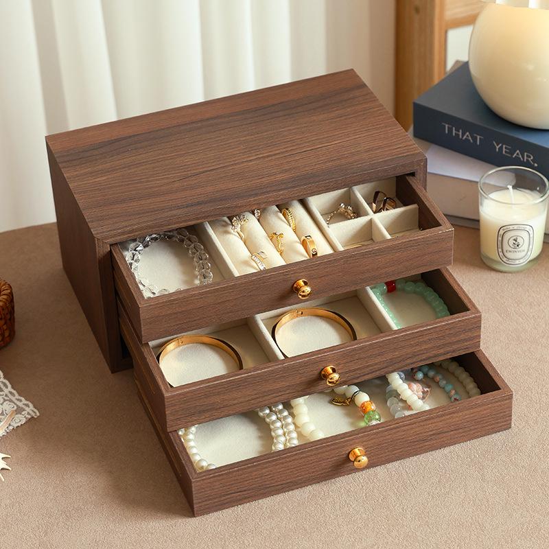 Элегантная многоуровневая деревянная шкатулка для украшений с большим отделением для ожерелий, браслетов и колец