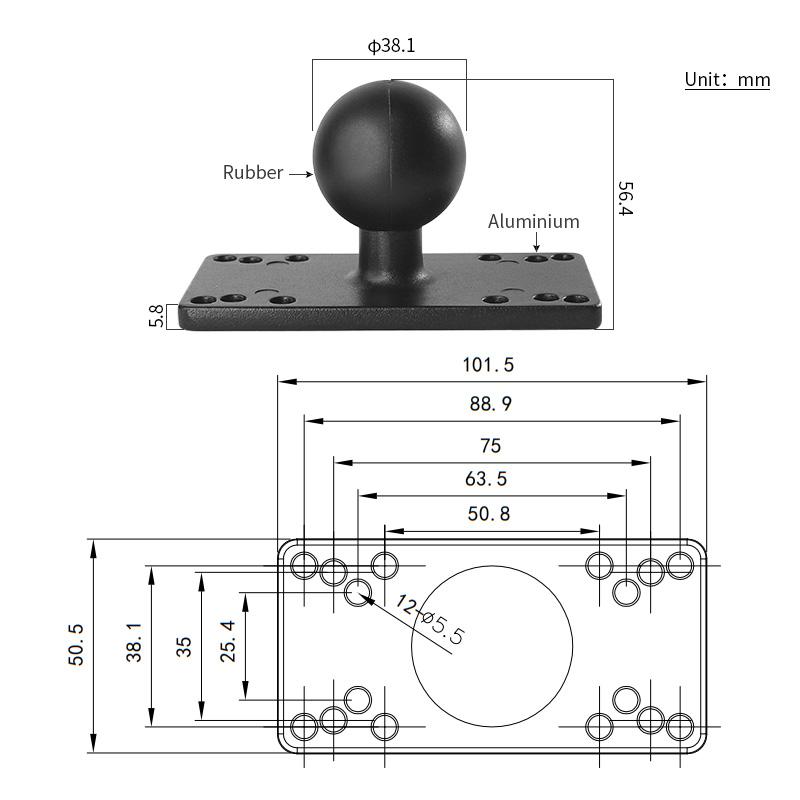 1.5" Ball Fishfinder Mount and Universal Mounting Plate with 15cm Double Socket Arm for Boats/kayak Compatible with Garmin