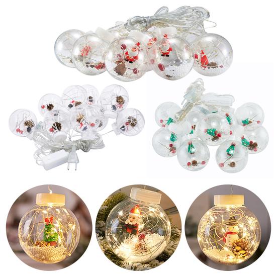 Светодиодный рождественский светильник Yousheng Ball String Light, украшение в виде шара с пожеланиями, 10 светильников в виде Санты/снеговика/шара для занавеса, декор для дома и улицы