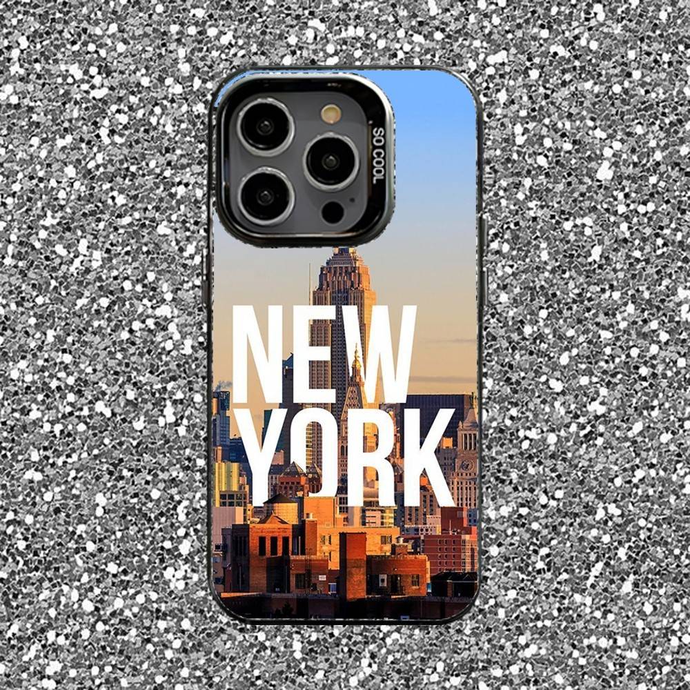 Чехол для телефона Нью-Йорк Сити NYC Для iPhone 16,15,14,13,12,11,Pro,XS,Max,Plus,Mini,SE Черный Конфетный Матовый Ударопрочный Чехол