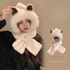 Cute Fox Ear Plush Hat Scarf Integrated Women's Winter Ear Protection Warm Hat Student Scarf Cold and Windproof