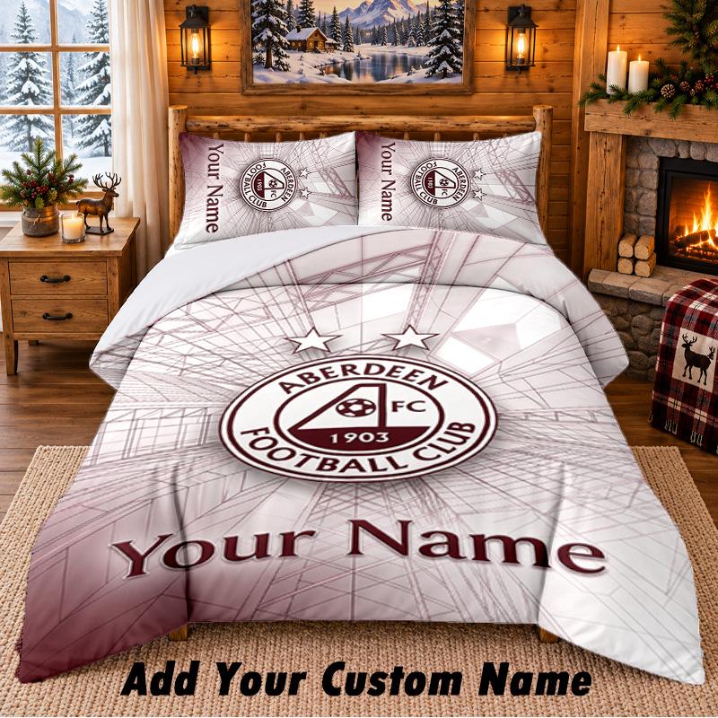 Aberdeen FC Pattern Bedding 3Pcs Set Custom Name, Bed Sheet And Pillowcases For Home Bedroom