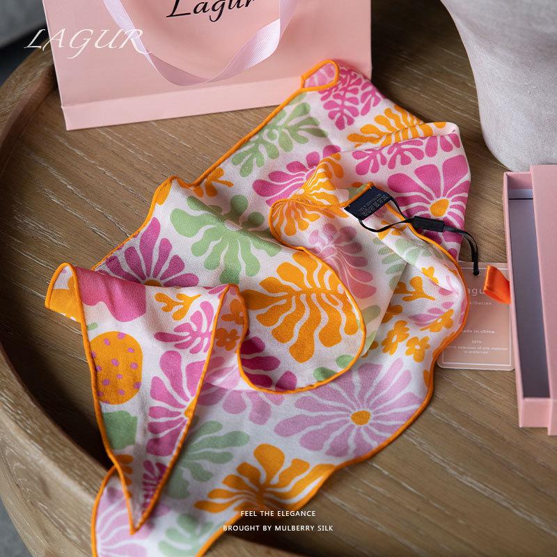 Mulberry silk tropical print versatile triangle scarf - new women's silk scarf - diamond scarf