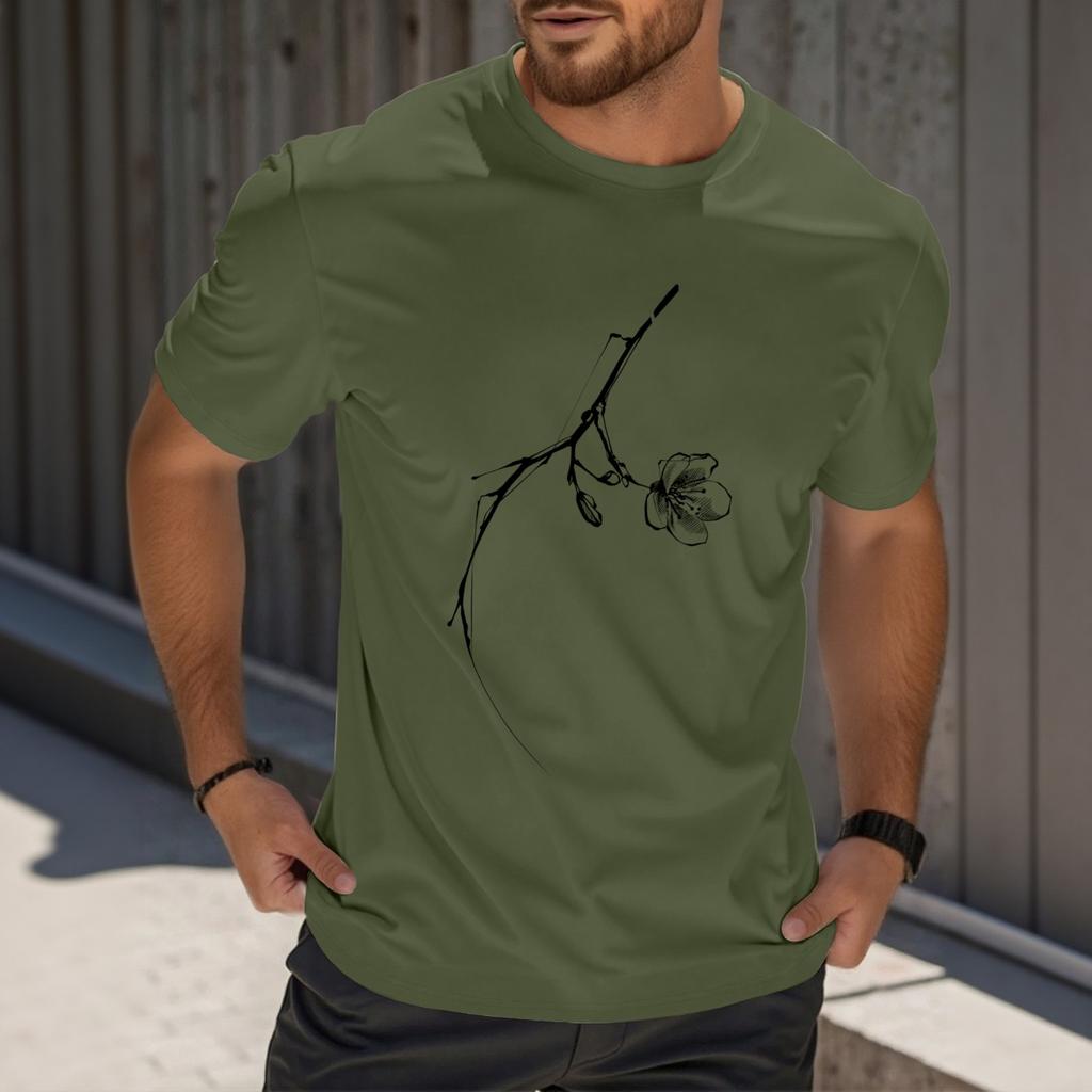 Мужская модная футболка с принтом, круглым вырезом, прямыми плечами и короткими рукавами