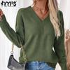 Женская мода повседневная осень-зима однотонный принт длинный рукав V-образный вырез свитера