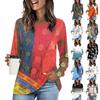 Women's Fashion Casual Pleated Round Neck Long Sleeve Vintage Printed T-Shirt Comfortable Top
