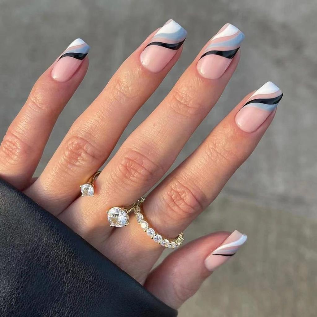 24pcs/Box Press On Nails Artificial Full Cover Wearable Fake Nails Nail Tips Square Head False Nails