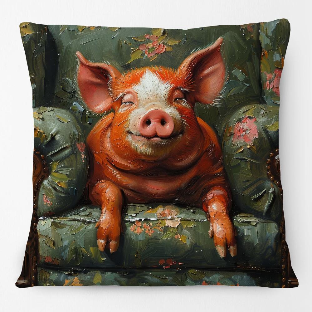 Animals On Vintage Sofa Cushion Cover Parrot Cockatoos Pig Goose Chicken Dog Painting Art Print Pillow Case
